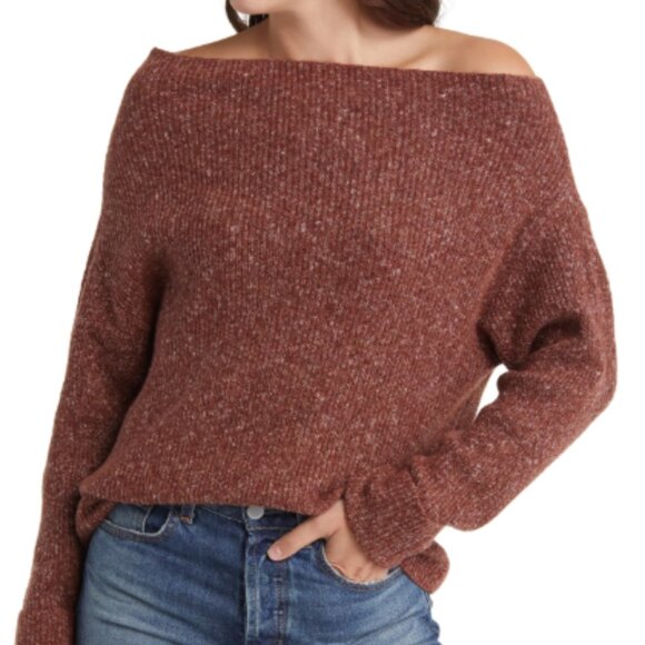 TREASURE & BOND Women's One-Shoulder Rib Sweater in Rust Russet - Medium - Picture 2 of 8